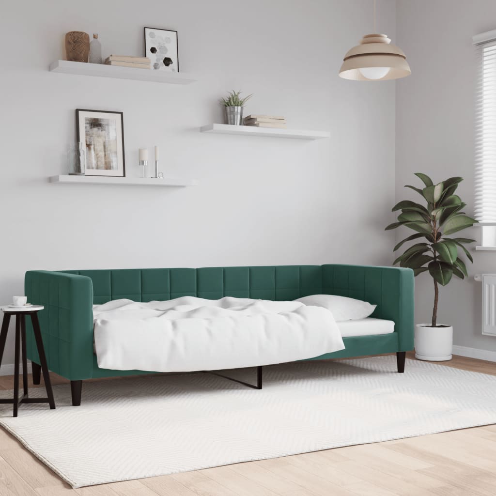 Vetonek Sofá cama sin colchón terciopelo verde oscuro 80x200 cm