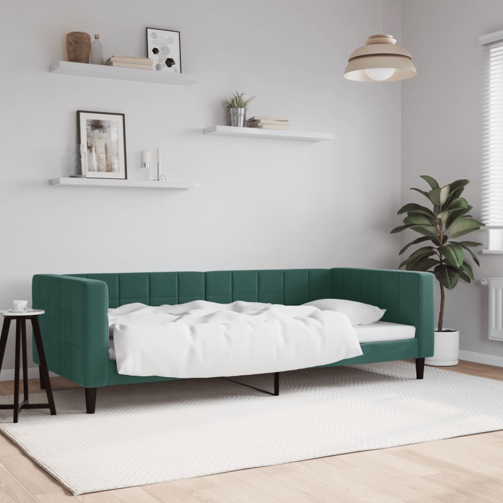 Vetonek Sofá cama sin colchón terciopelo verde oscuro 90x200cm