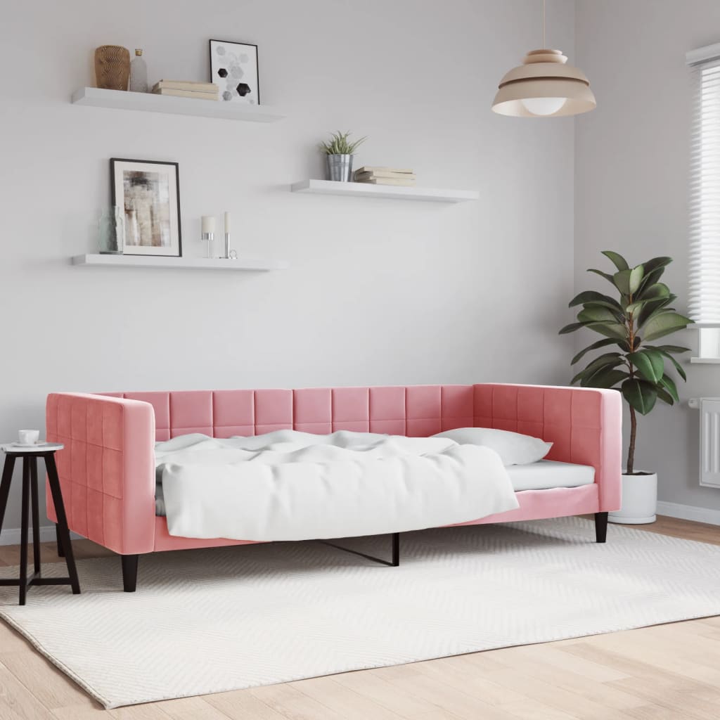 Vetonek Sofá cama sin colchón terciopelo rosa 90x200 cm