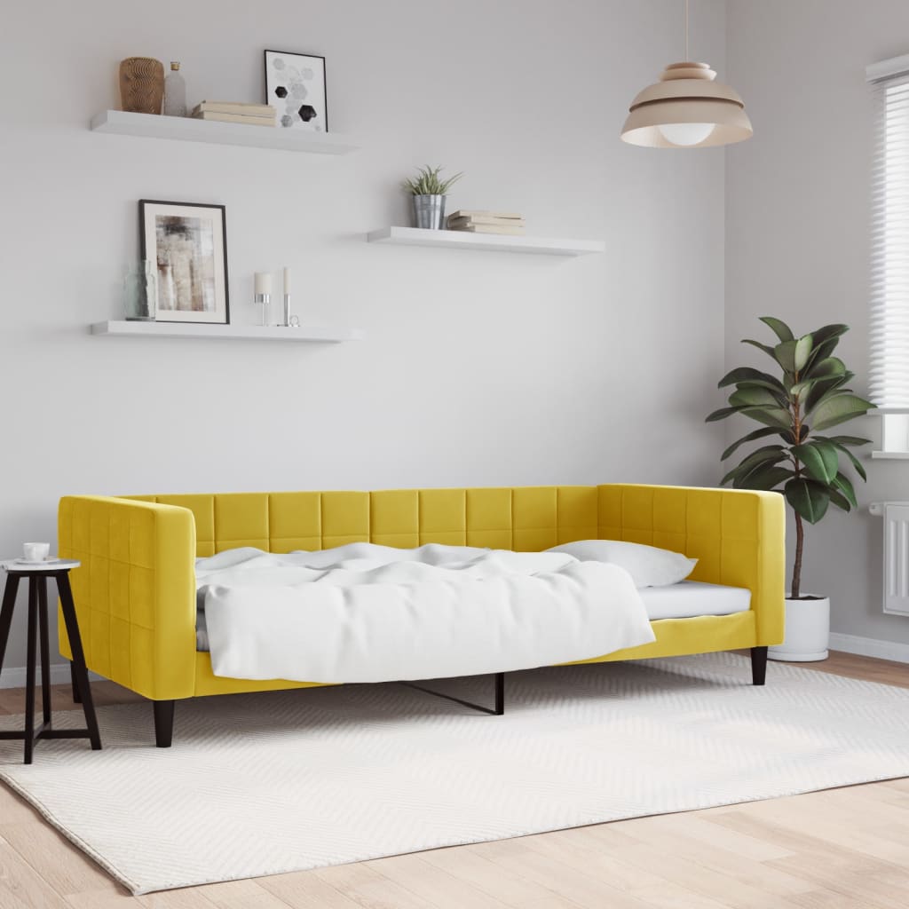 Vetonek Sofá cama sin colchón terciopelo amarillo 90x200 cm