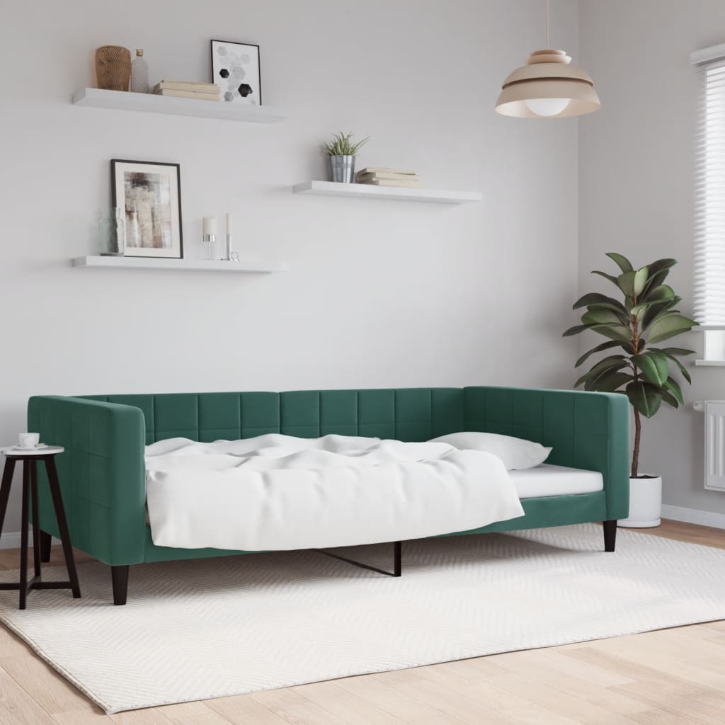 Vetonek Sofá cama sin colchón terciopelo verde oscuro 100x200 cm