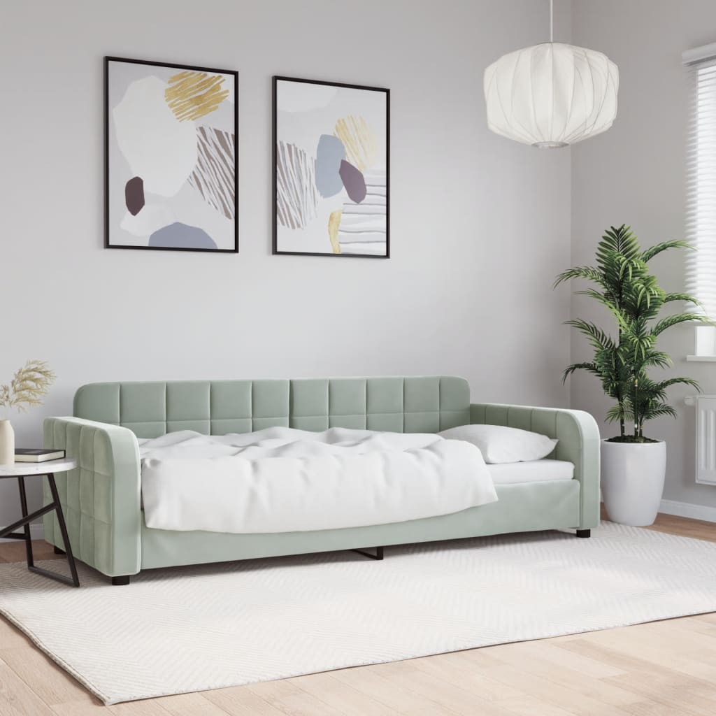 Vetonek Sofá cama sin colchón terciopelo gris claro 80x200 cm