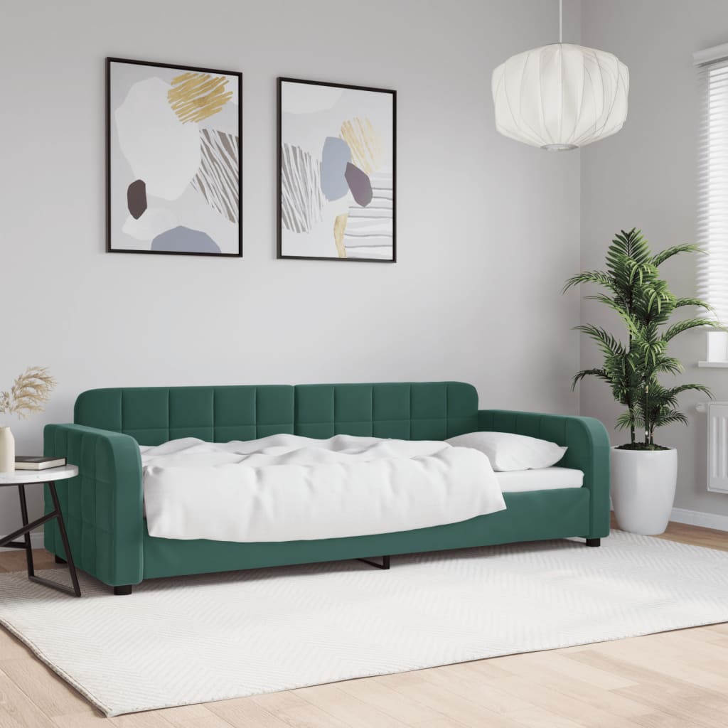 Vetonek Sofá cama sin colchón terciopelo verde oscuro 80x200 cm