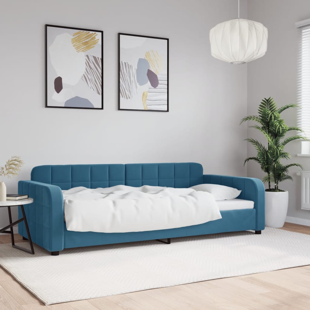 Vetonek Sofá cama sin colchón terciopelo azul 90x200 cm