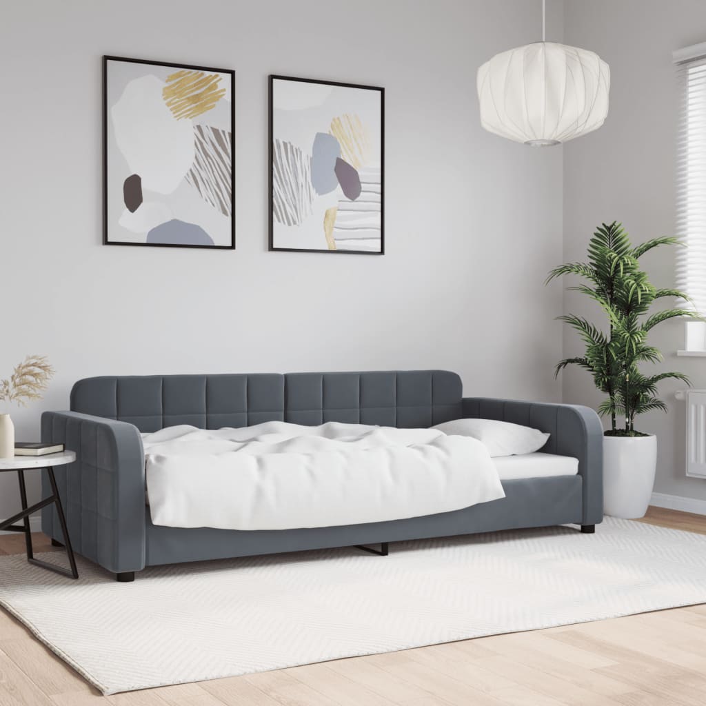 Vetonek Sofá cama sin colchón terciopelo gris oscuro 90x200 cm