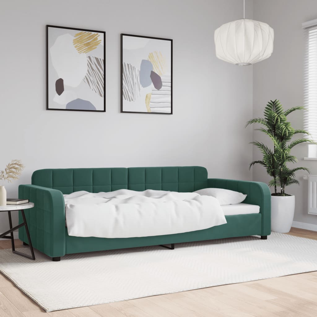 Vetonek Sofá cama sin colchón terciopelo verde oscuro 90x200cm