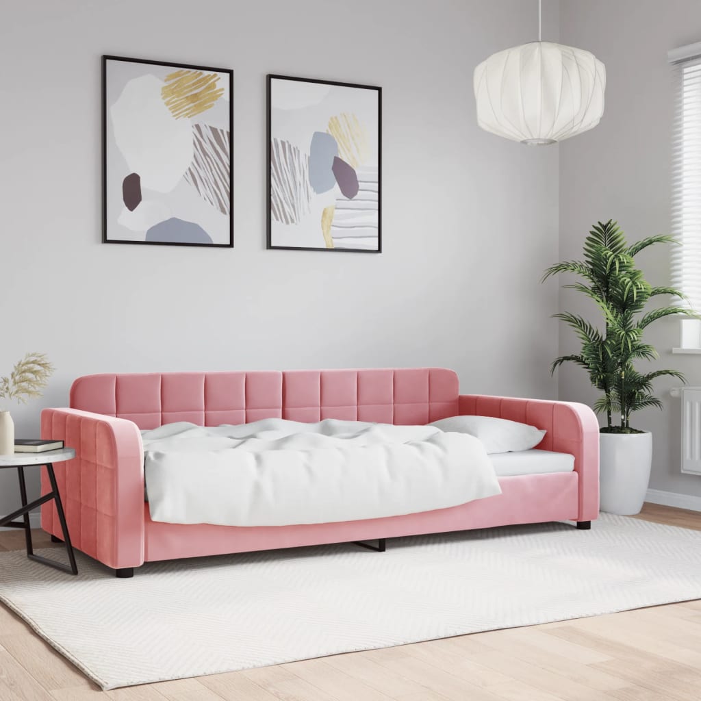 Vetonek Sofá cama sin colchón terciopelo rosa 90x200 cm