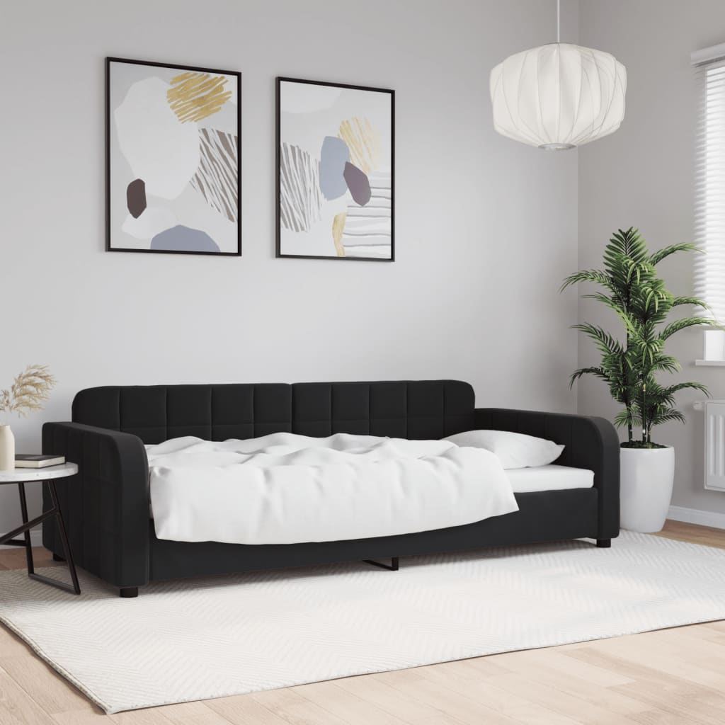 Vetonek Sofá cama sin colchón terciopelo negro 90x200 cm