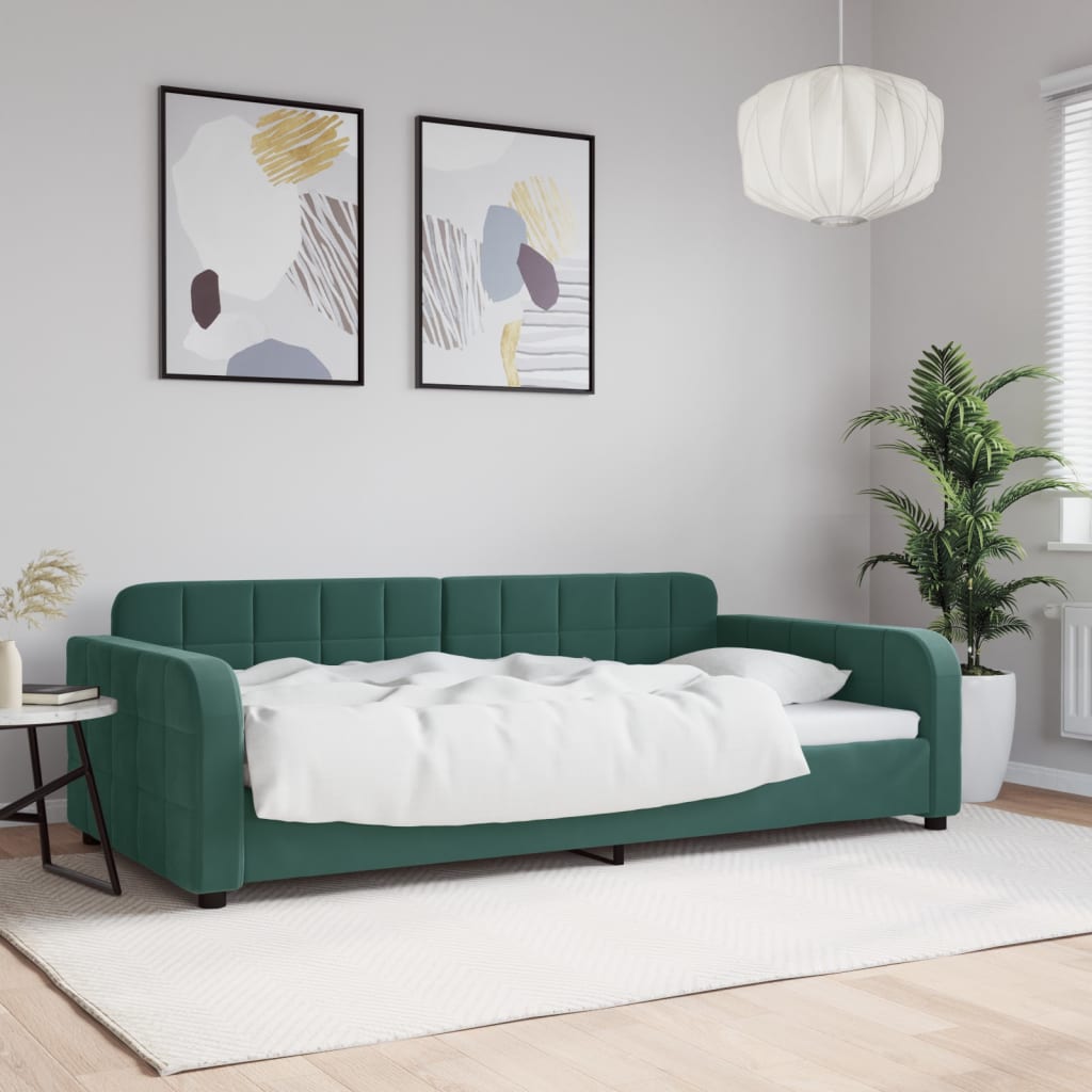 Vetonek Sofá cama sin colchón terciopelo verde oscuro 100x200 cm