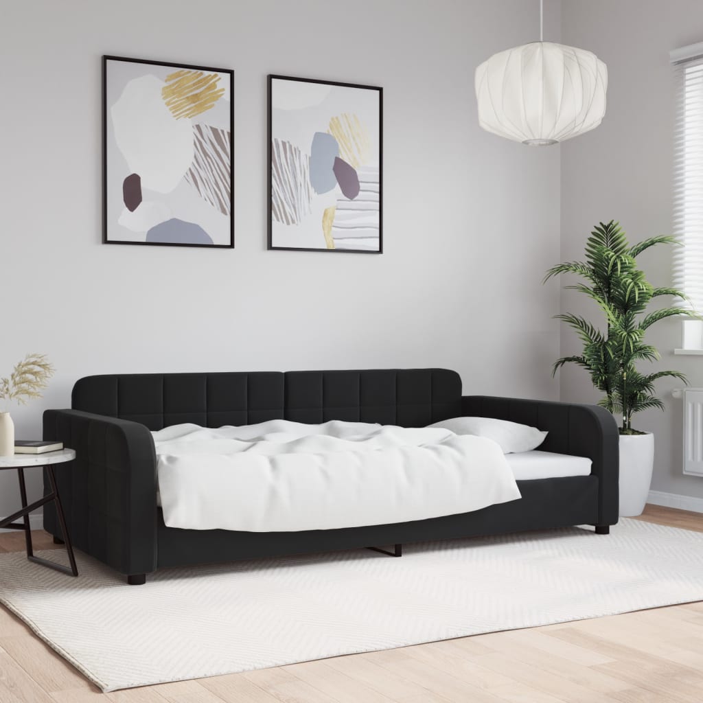 Vetonek Sofá cama sin colchón terciopelo negro 100x200 cm