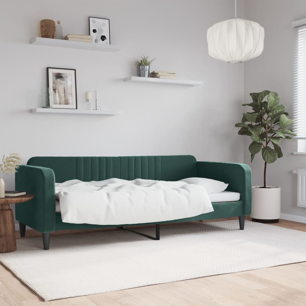 Vetonek Sofá cama sin colchón terciopelo verde oscuro 80x200 cm