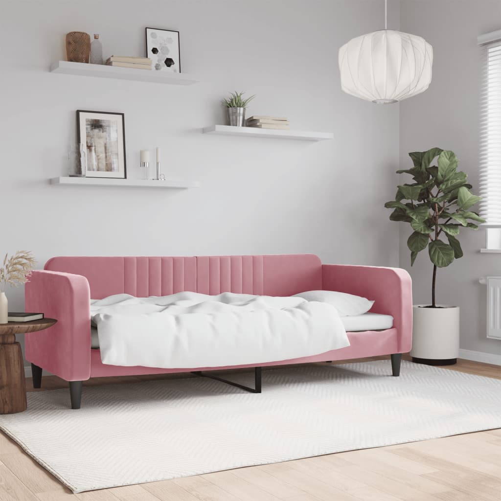 Vetonek Sofá cama sin colchón terciopelo rosa 80x200 cm