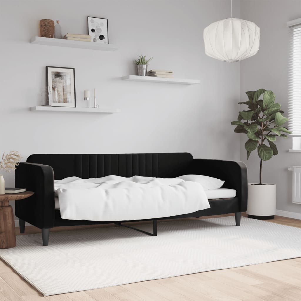 Vetonek Sofá cama sin colchón terciopelo negro 80x200 cm