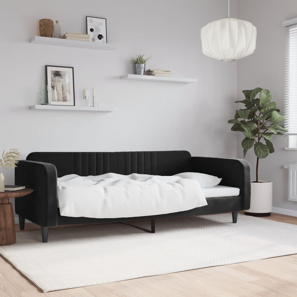 Vetonek Sofá cama sin colchón terciopelo negro 90x200 cm