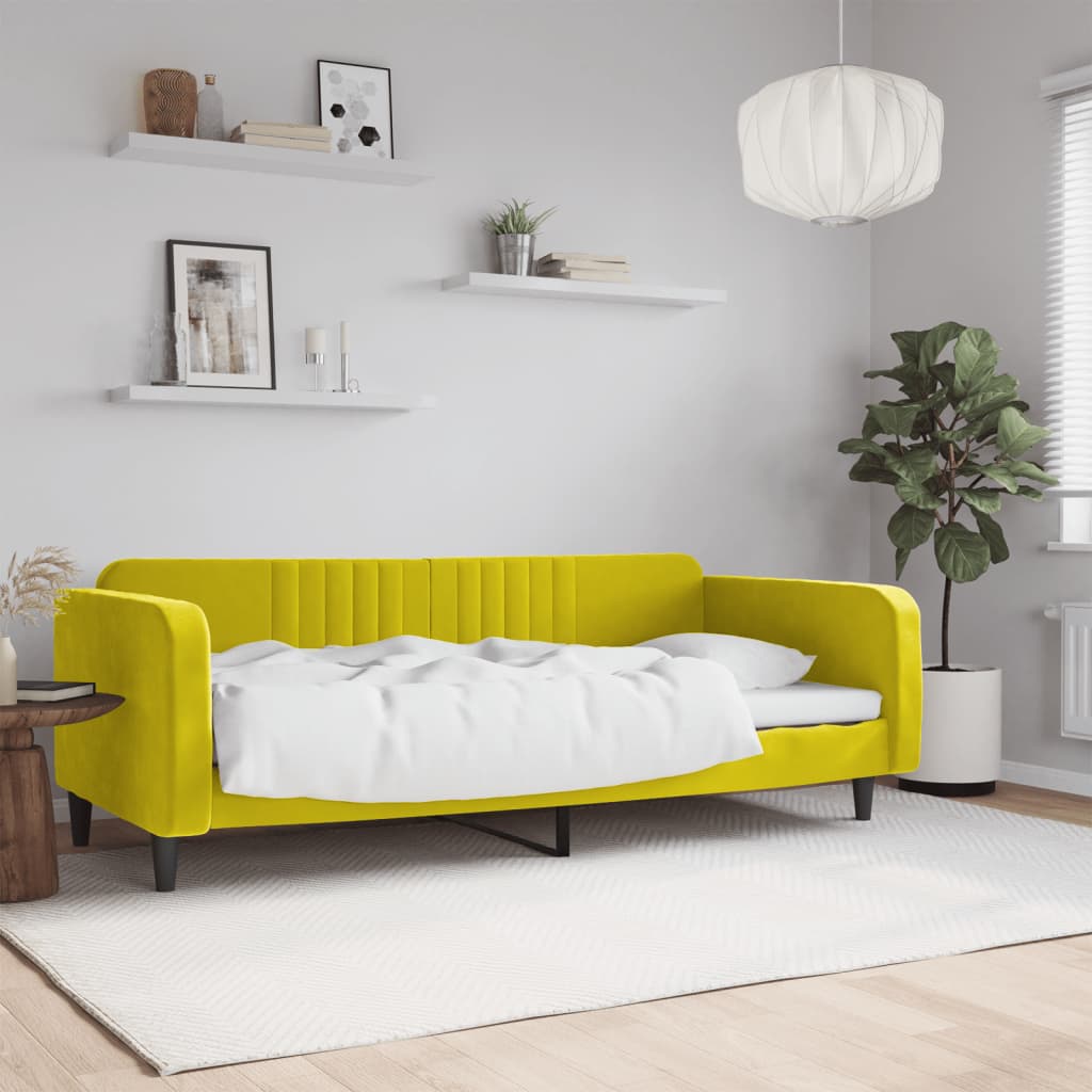 Vetonek Sofá cama sin colchón terciopelo amarillo 90x200 cm