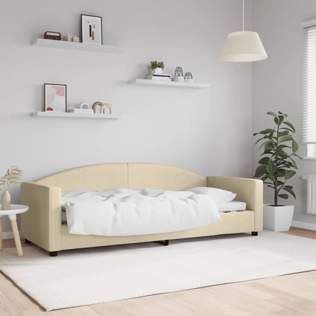 Vetonek Sofá cama sin colchón tela crema 80x200 cm