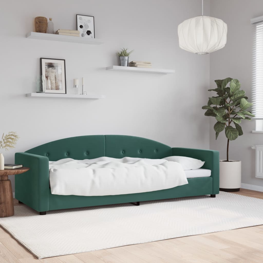 Vetonek Sofá cama sin colchón terciopelo verde oscuro 80x200 cm