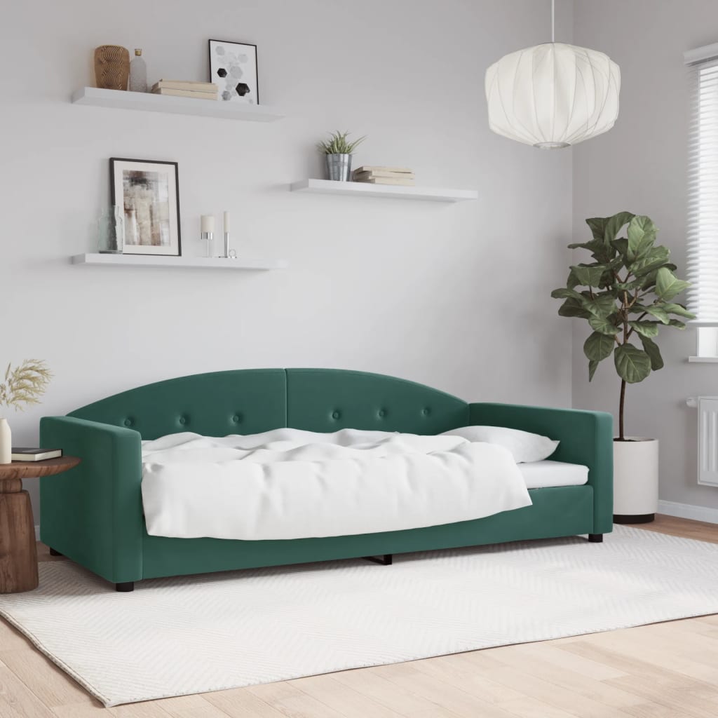 Vetonek Sofá cama sin colchón terciopelo verde oscuro 90x200cm