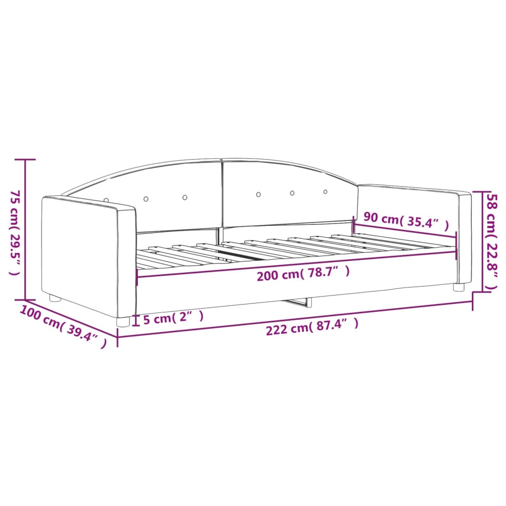 Sofa Bett ohne Matratze schwarzer Samt 90x200 cm