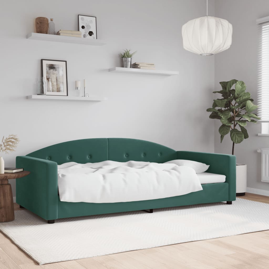 Vetonek Sofá cama sin colchón terciopelo verde oscuro 100x200 cm