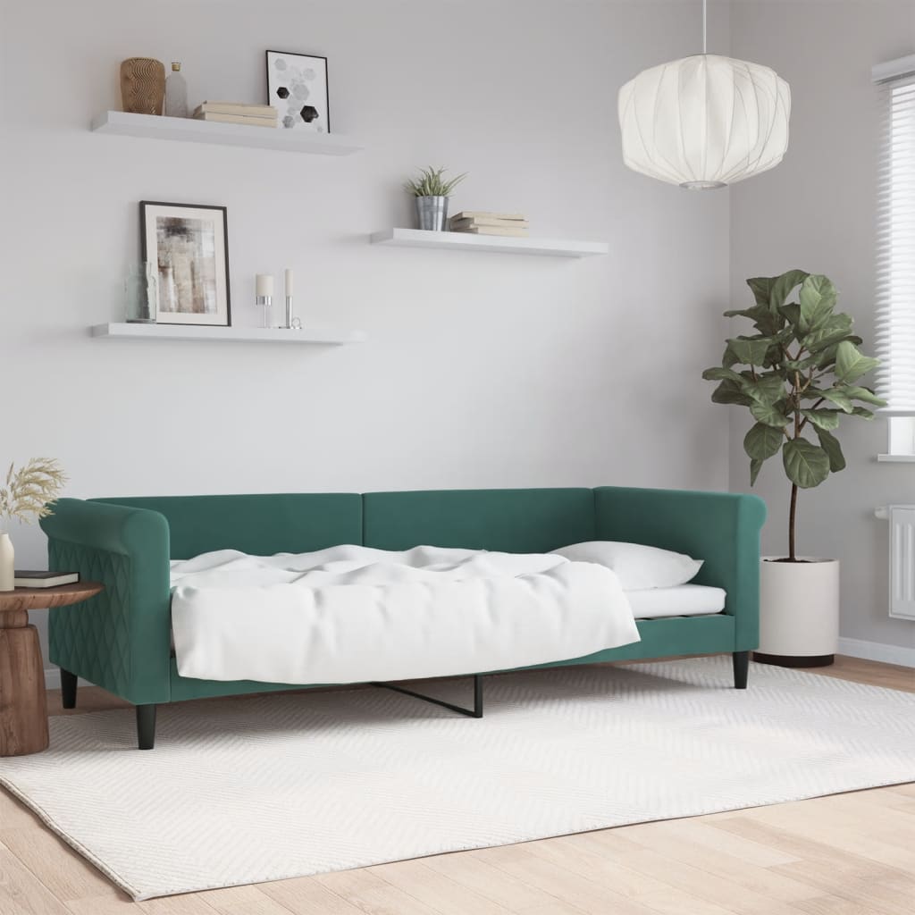 Vetonek Sofá cama sin colchón terciopelo verde oscuro 80x200 cm