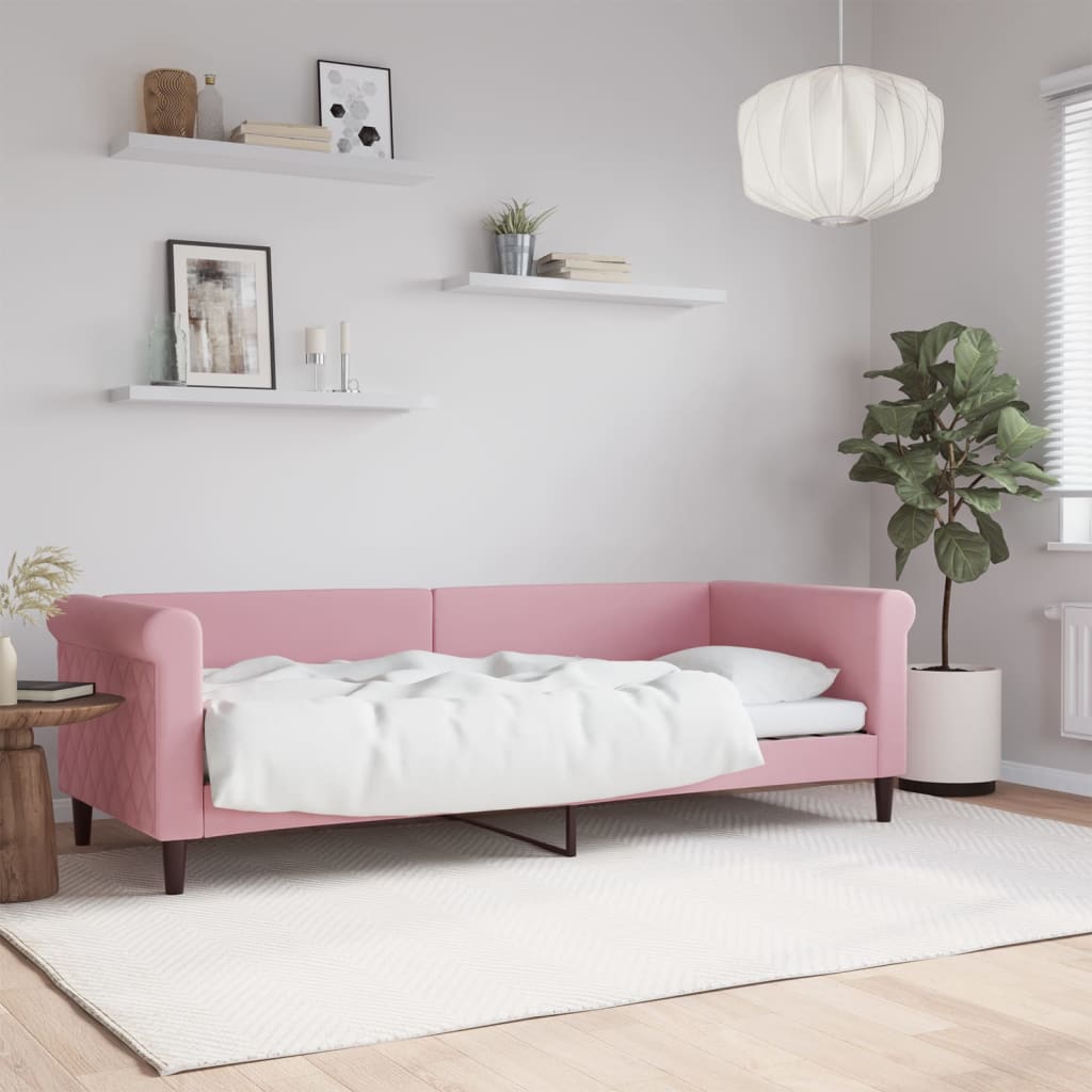 Vetonek Sofá cama sin colchón terciopelo rosa 80x200 cm