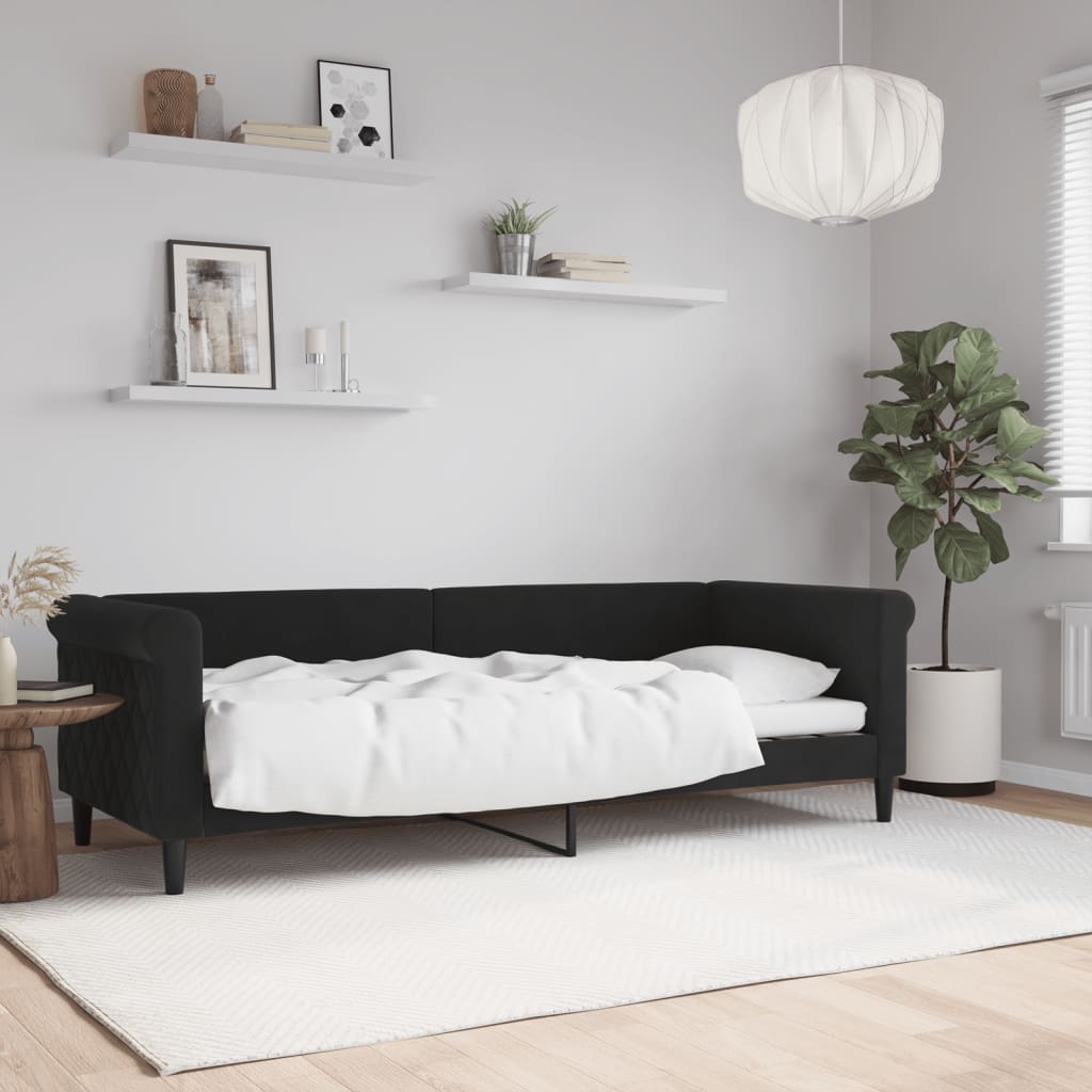 Vetonek Sofá cama sin colchón terciopelo negro 80x200 cm