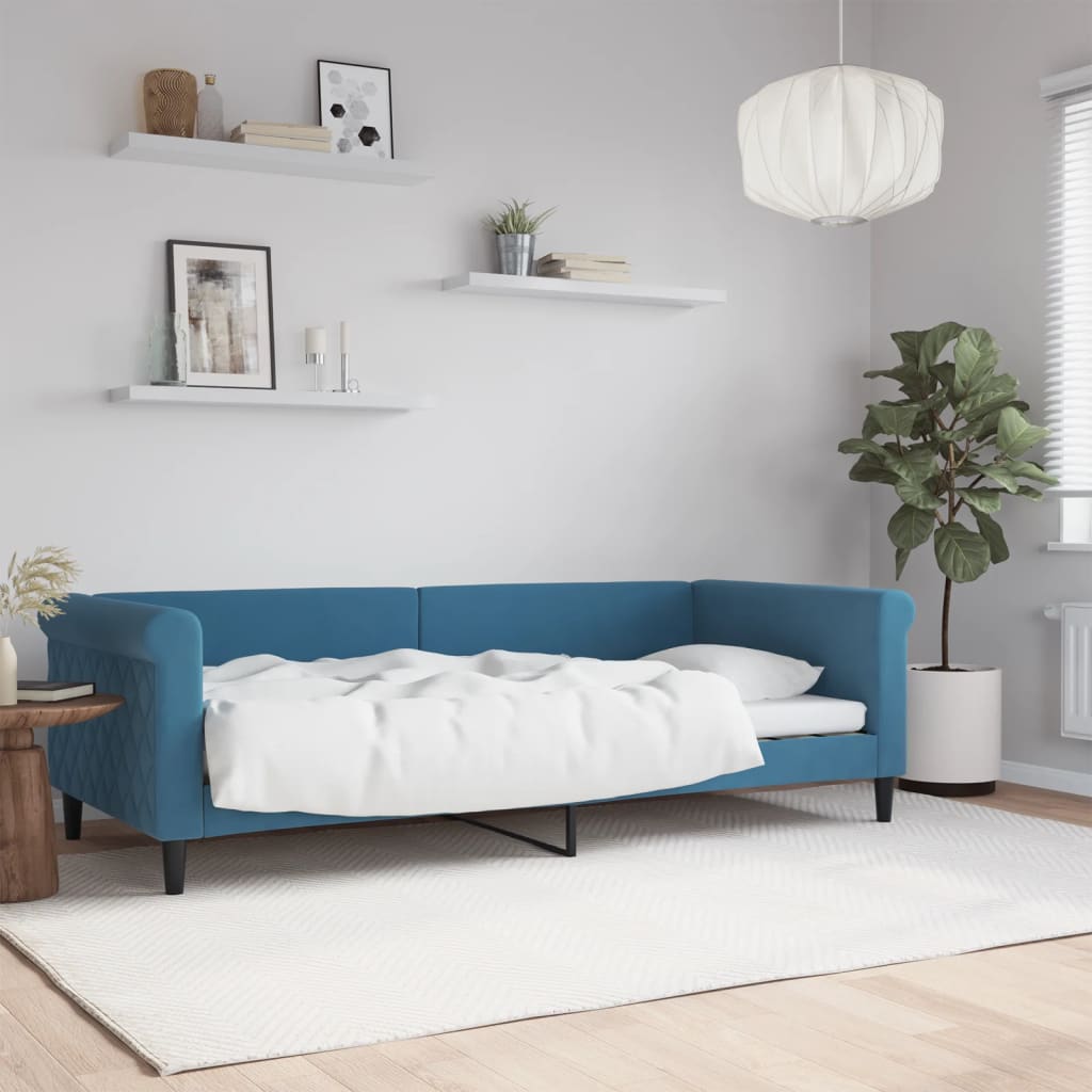 Vetonek Sofá cama sin colchón terciopelo azul 90x200 cm