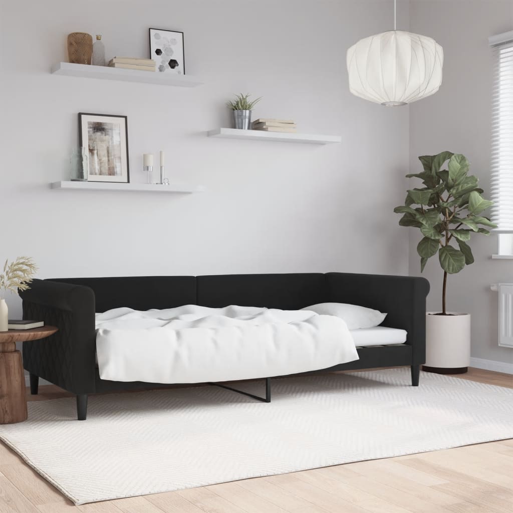 Vetonek Sofá cama sin colchón terciopelo negro 90x200 cm