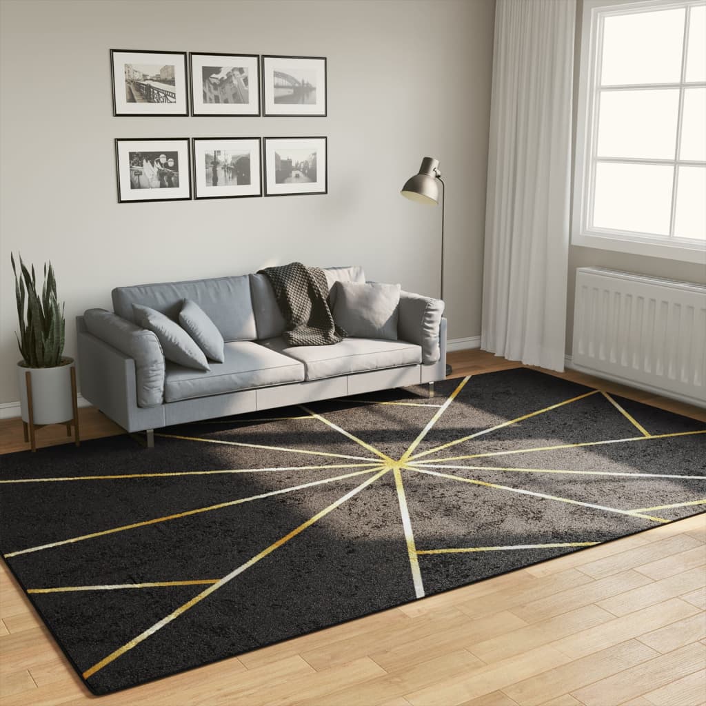 Vetonek Alfombra lavable antideslizante negro y dorado 190x300 cm