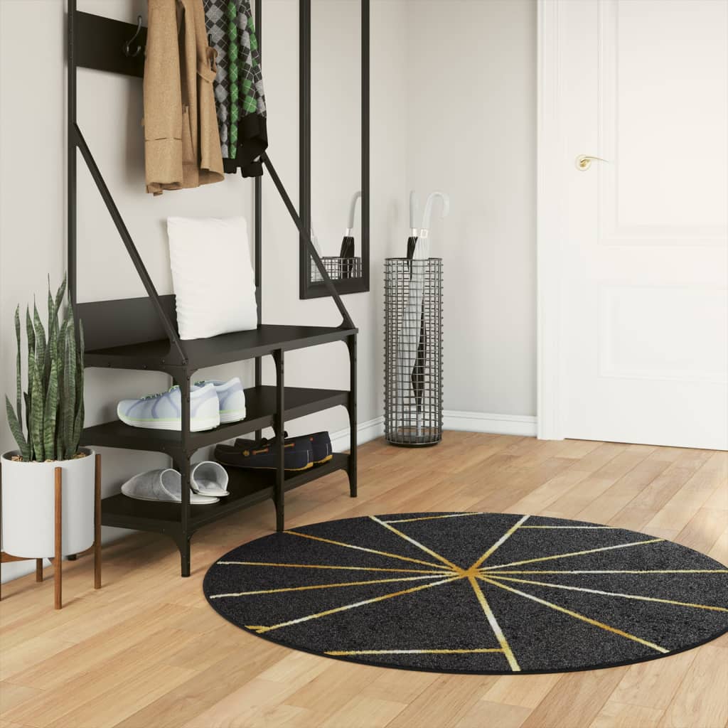 Vetonek Alfombra lavable antideslizante negro y dorado Ø 120 cm