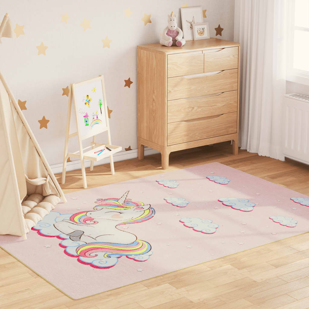 Vetonek Alfombra niños lavable antideslizante unicornio rosa 160x230 cm