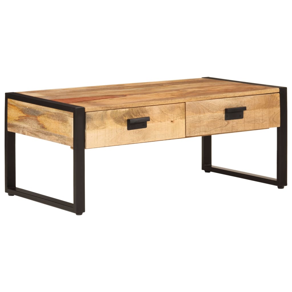 Vetonek Mesa de centro hierro y madera maciza de mango 100x54x40 cm