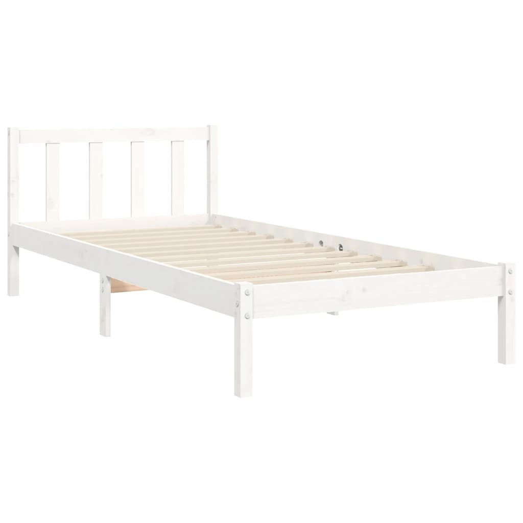 Estructura de cama individual con cabecero madera maciza blanco vidaXL