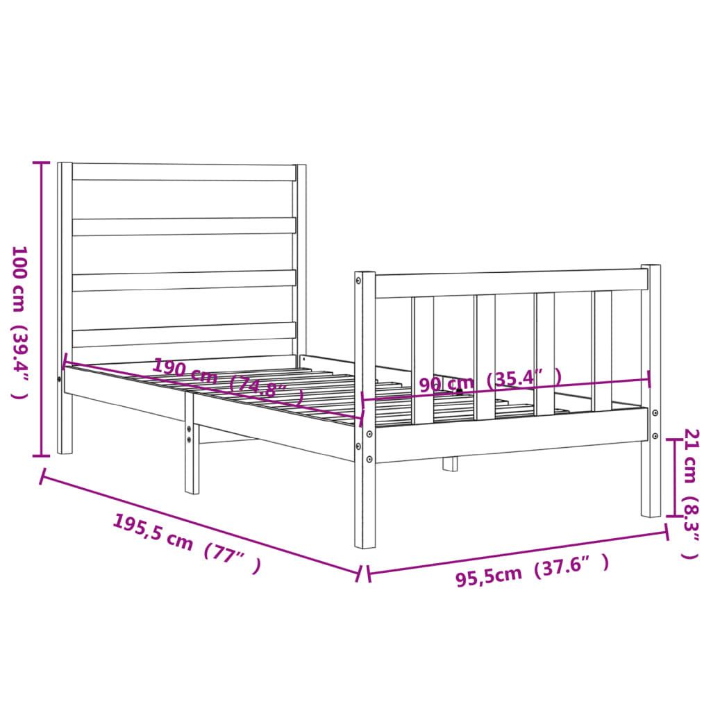 Estructura de cama sin colchón madera maciza de pino 90x190 cm vidaXL