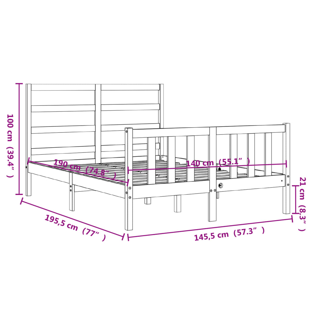 Estructura de cama sin colchón madera maciza de pino 140x190 cm vidaXL