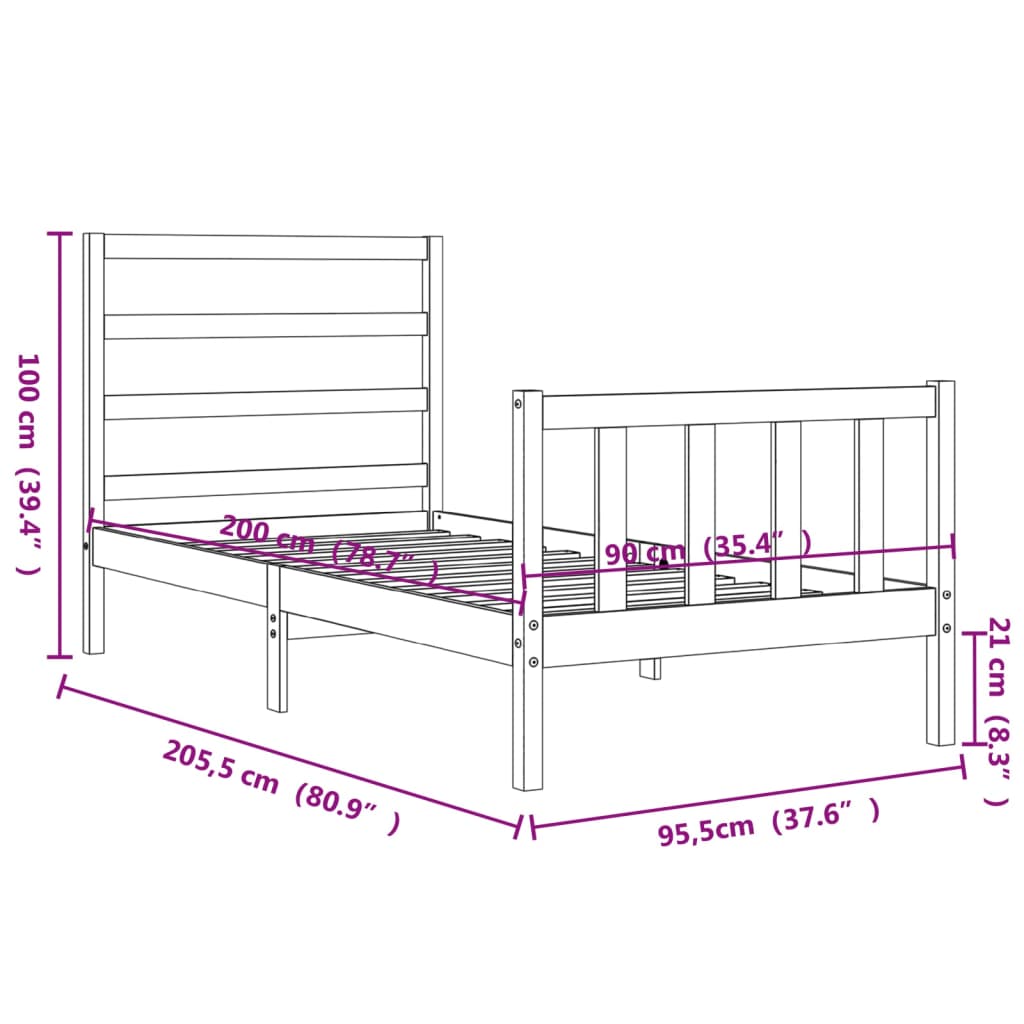 Estructura de cama sin colchón madera de pino blanca 90x200 cm vidaXL