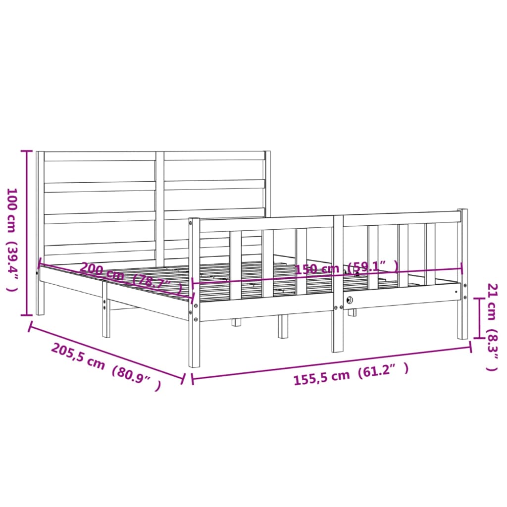 Estructura cama de matrimonio con cabecero madera maciza negro vidaXL