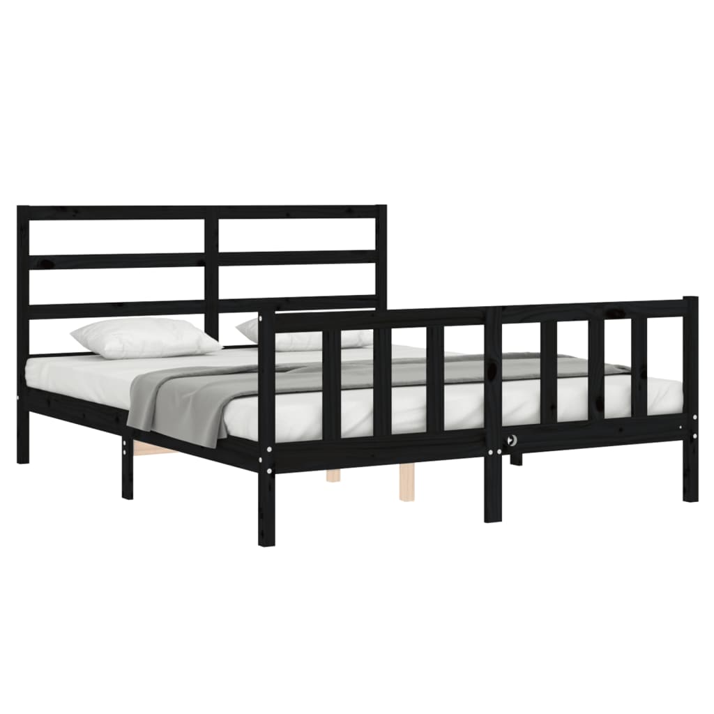 Estructura cama de matrimonio con cabecero madera maciza negro vidaXL