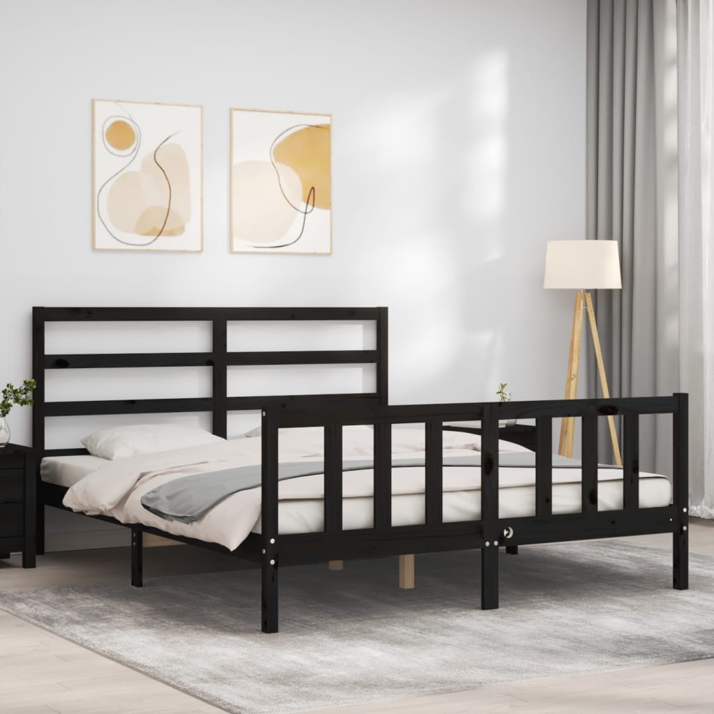 Estructura cama de matrimonio con cabecero madera maciza negro vidaXL