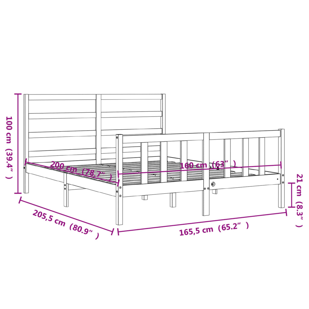 Estructura de cama sin colchón madera maciza de pino 160x200 cm vidaXL