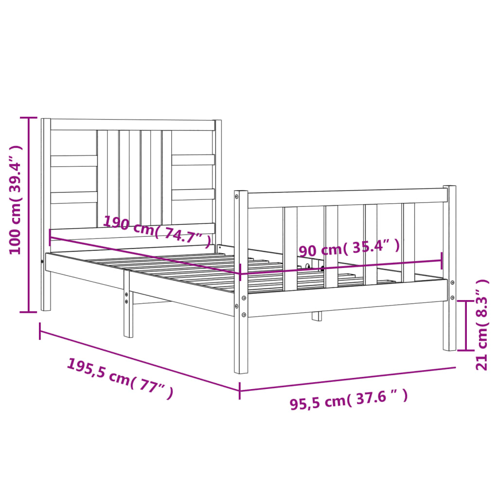 Estructura de cama sin colchón madera maciza de pino 90x190 cm vidaXL