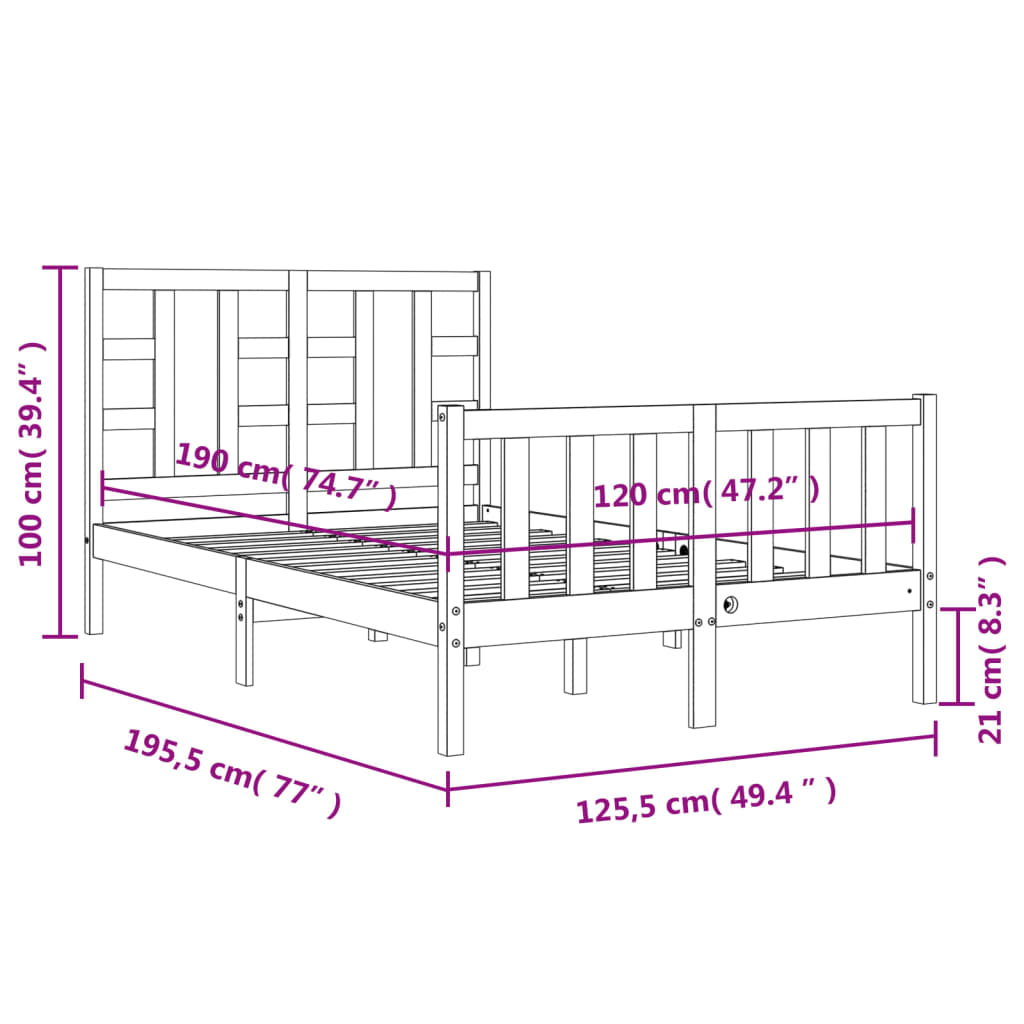 Estructura de cama de matrimonio con cabecero madera maciza vidaXL