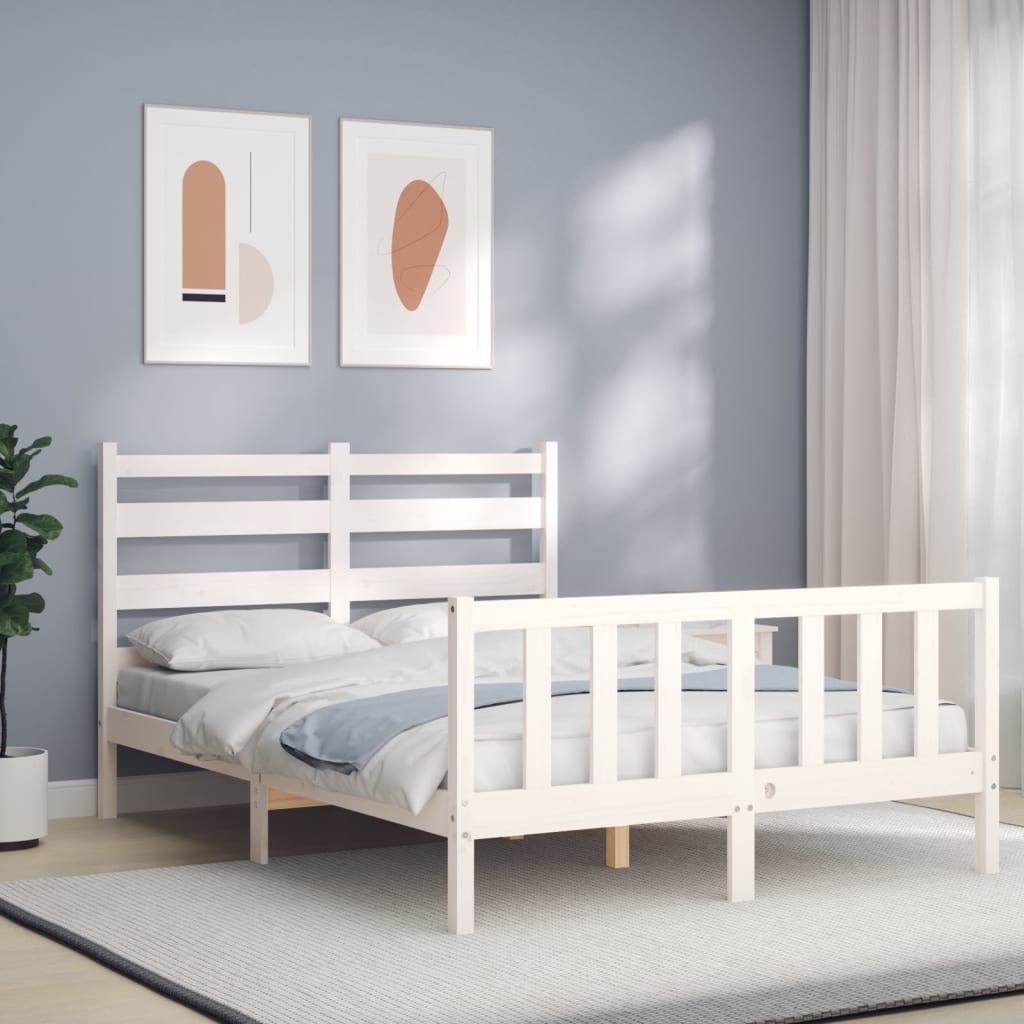 Vetonek Estructura de cama sin colchón madera de pino blanca 140x190 cm