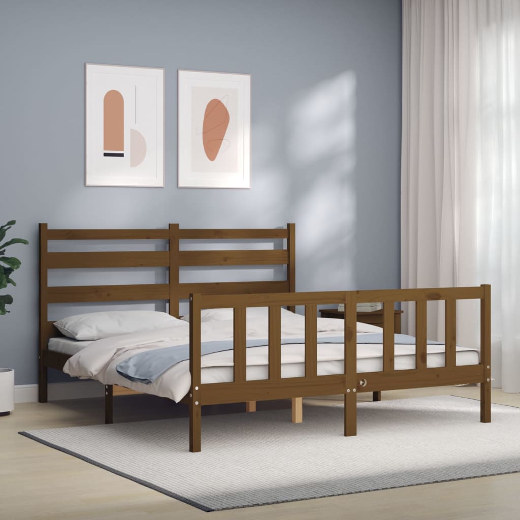 Vetonek Estructura de cama matrimonio con cabecero madera marrón miel