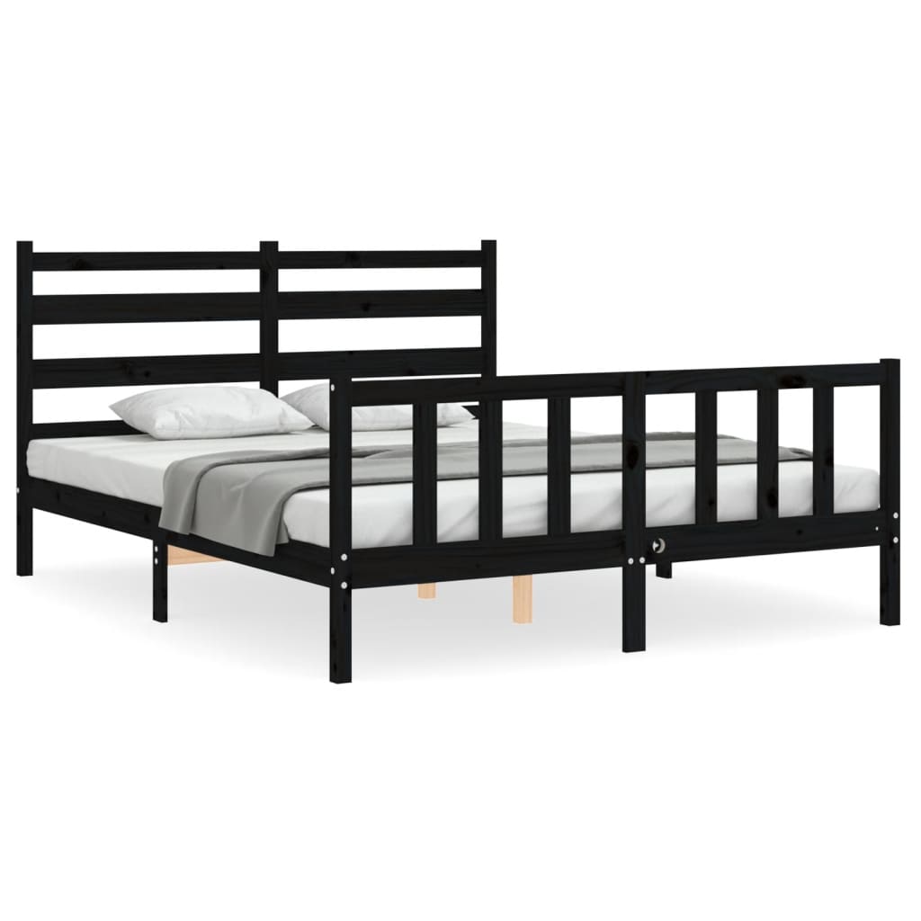 Estructura cama de matrimonio con cabecero madera maciza negro vidaXL