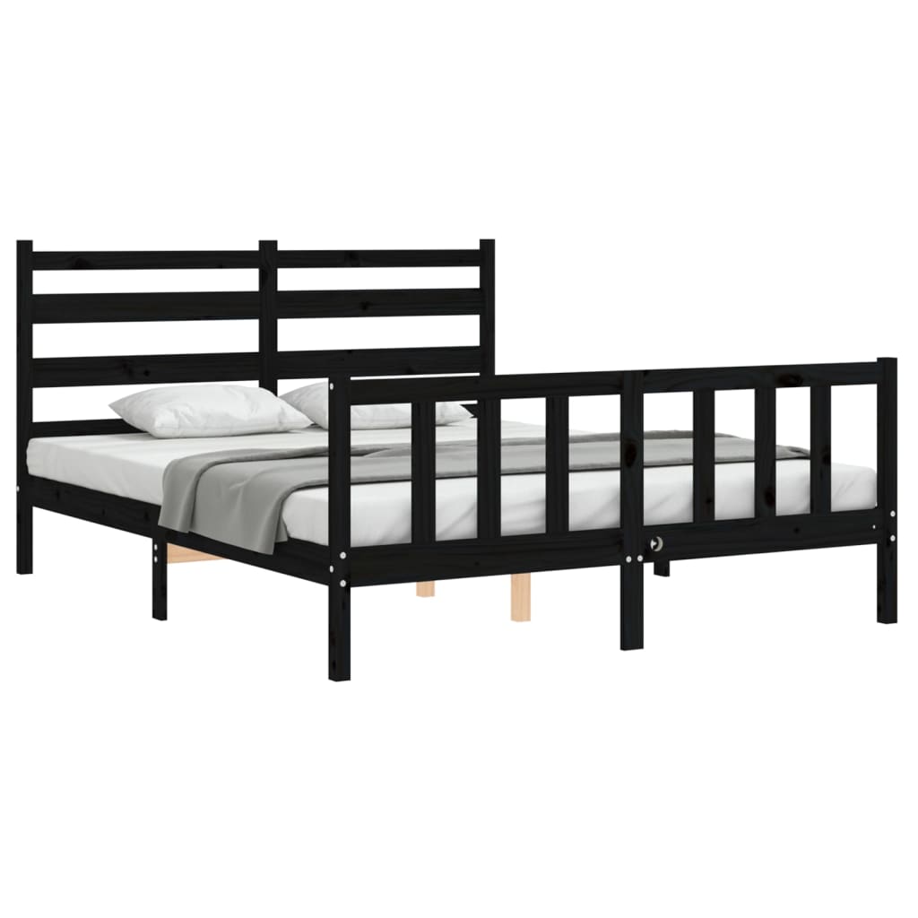 Estructura cama de matrimonio con cabecero madera maciza negro vidaXL