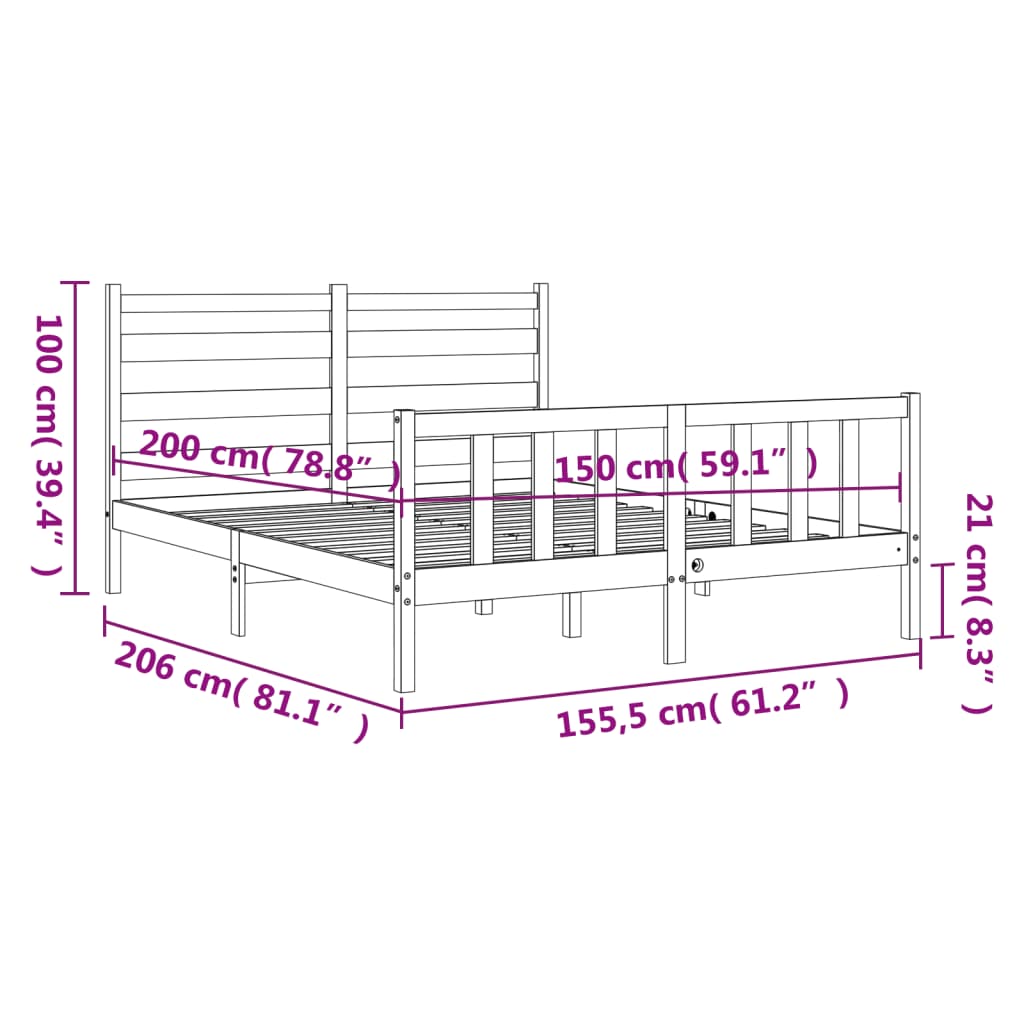 Estructura cama de matrimonio con cabecero madera maciza negro vidaXL