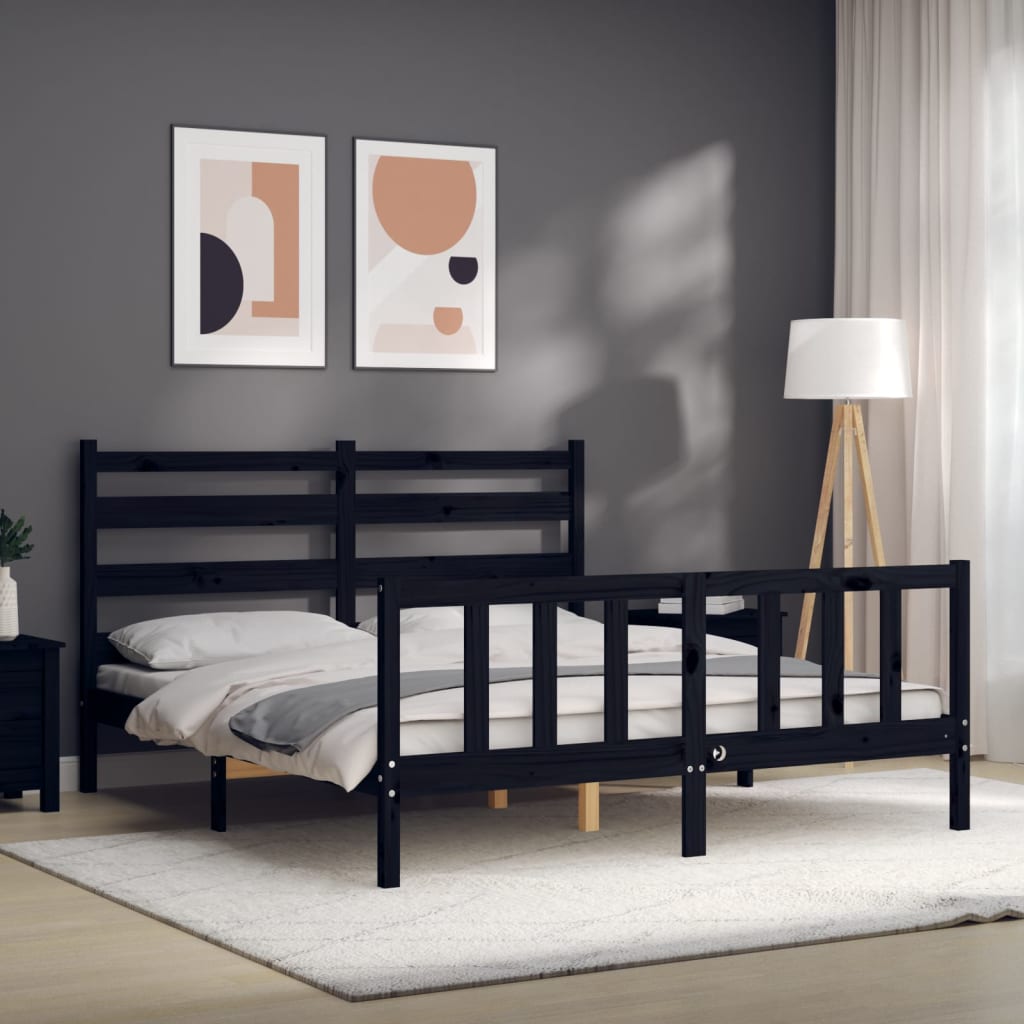 Estructura cama de matrimonio con cabecero madera maciza negro vidaXL