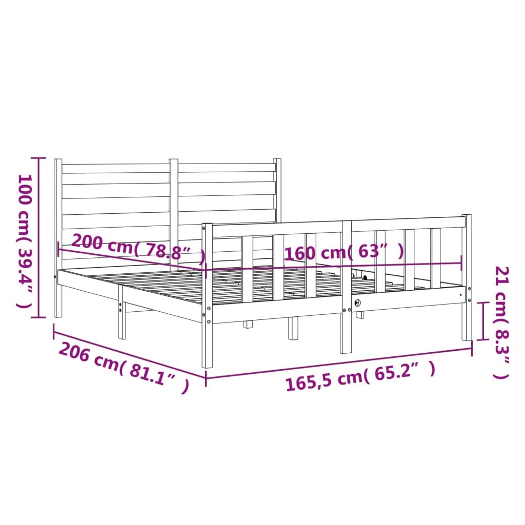 Estructura de cama sin colchón madera maciza de pino 160x200 cm vidaXL